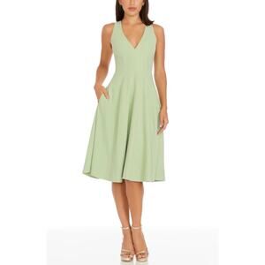 Dress the Population Fit and Flare Midi Cocktail Dress Sage Green Size Medium